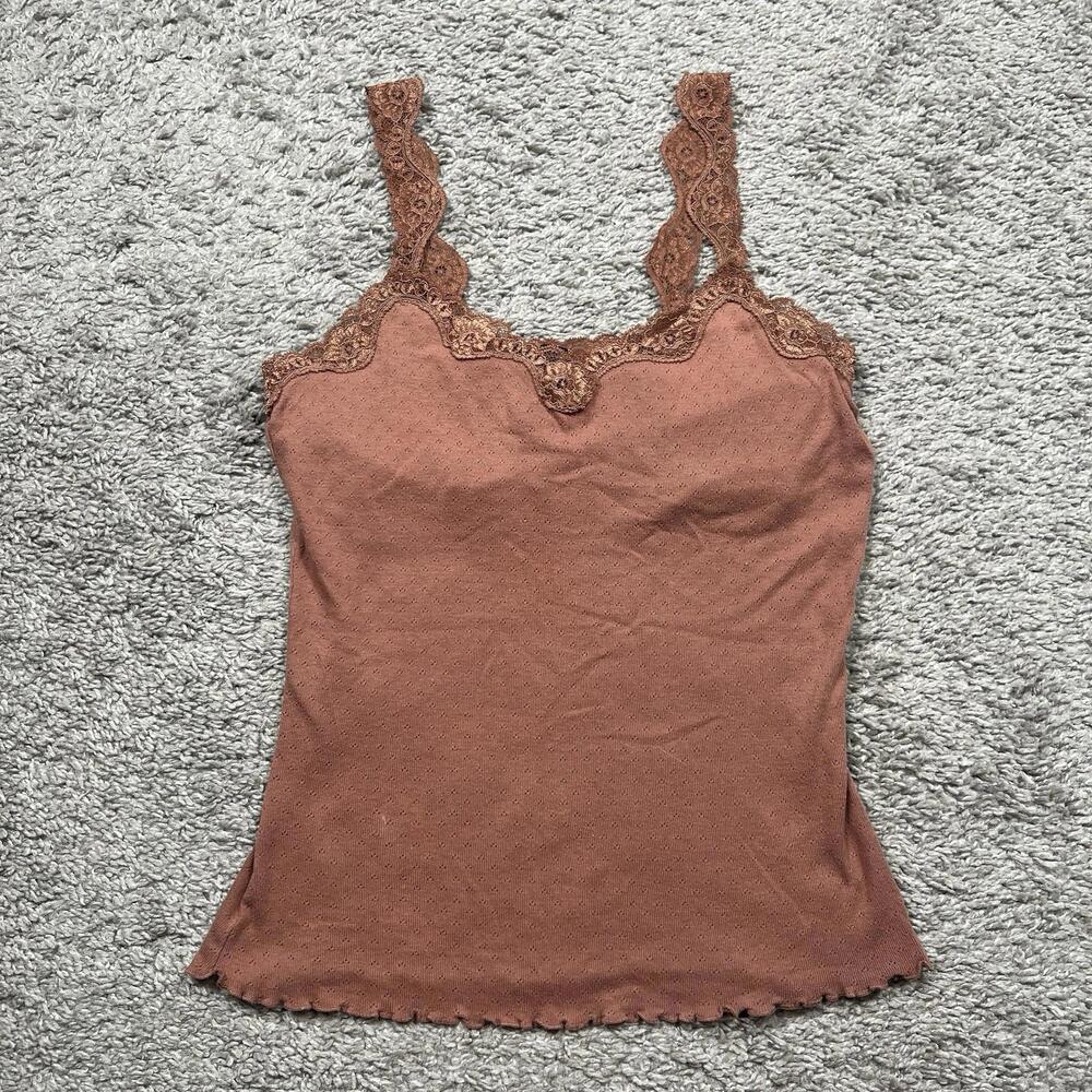 VTG 90s Moda International Babydoll Cami Tank Top Lace Trim Y2K Coquette Medium